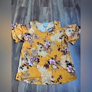 NAIF Yellow Floral Blouse with Ruffled Sleeves size M